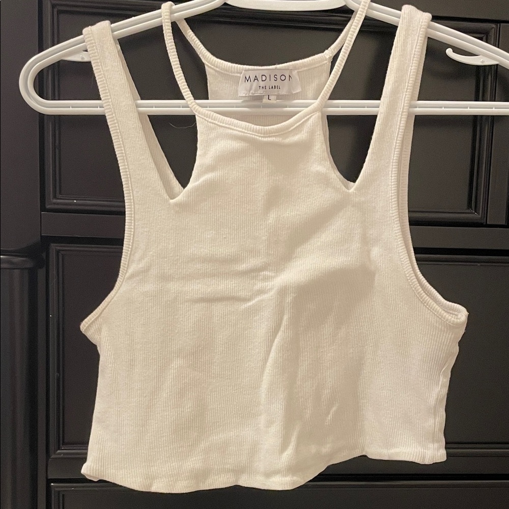 Ivory Ribbed Cutout Crop Top